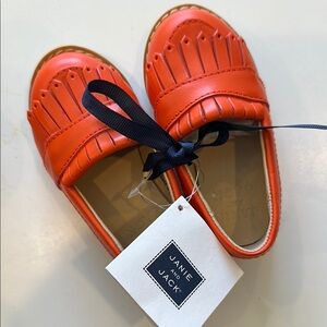 Janie and Jack Kids Orange Leather Fringe Loafers